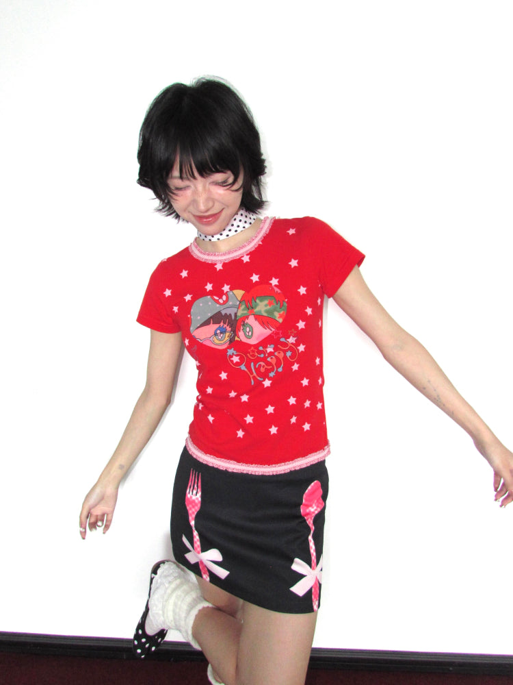 Cultery Print with Bows Skirt 