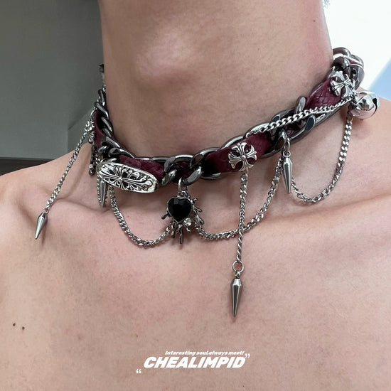 Punk Studded Leather Chain Choker