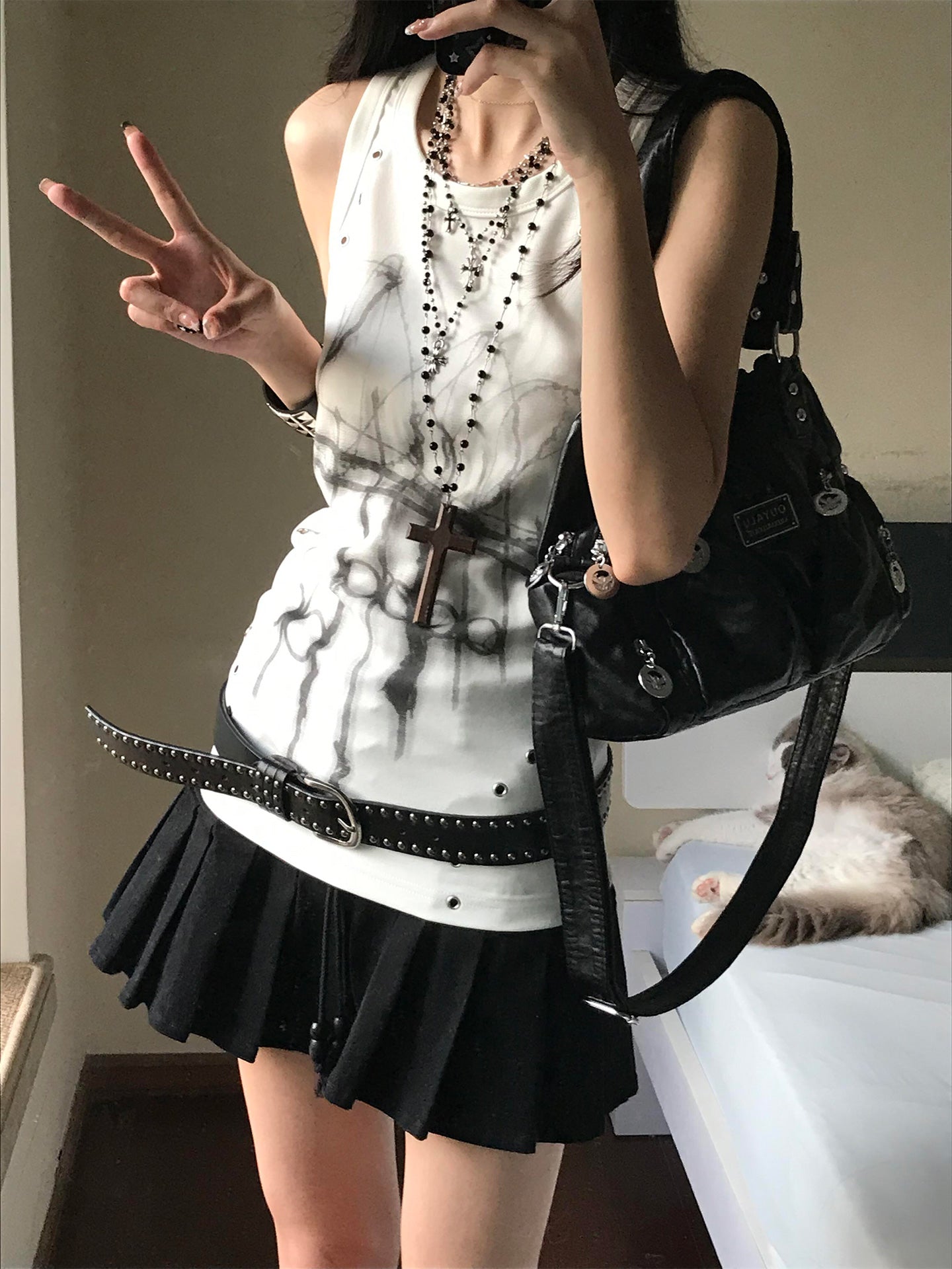 Y2K Subculture Print Metal Eyelet Tank Top