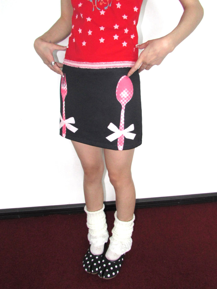 Cultery Print with Bows Skirt 