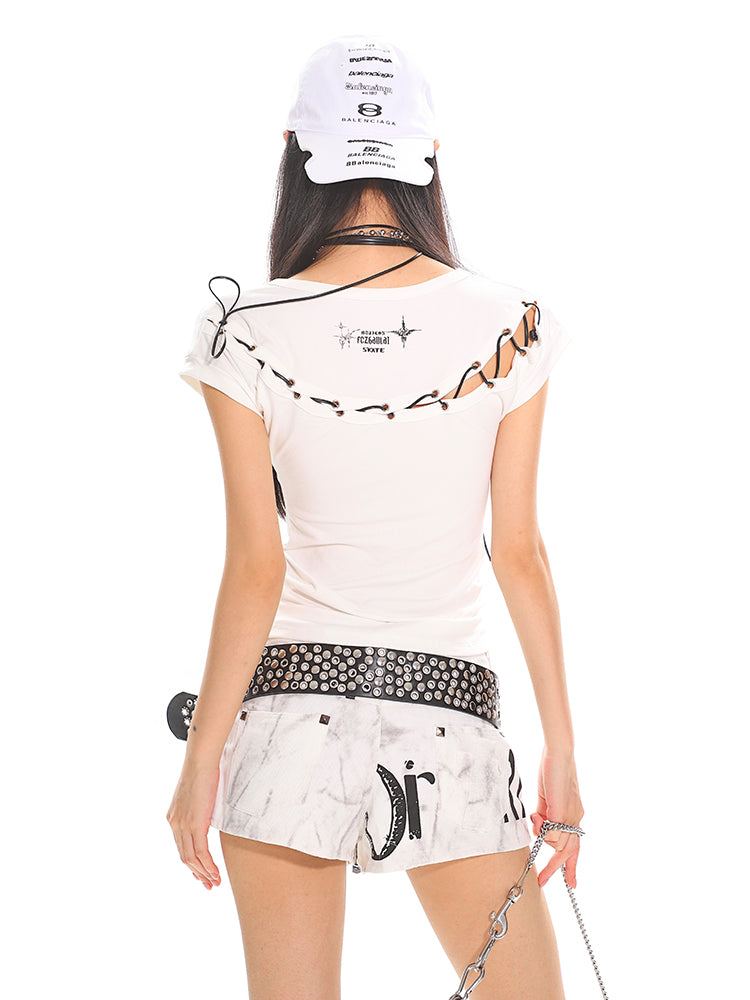 Y2K Punk Lace-Up Cutout Fitted Tee