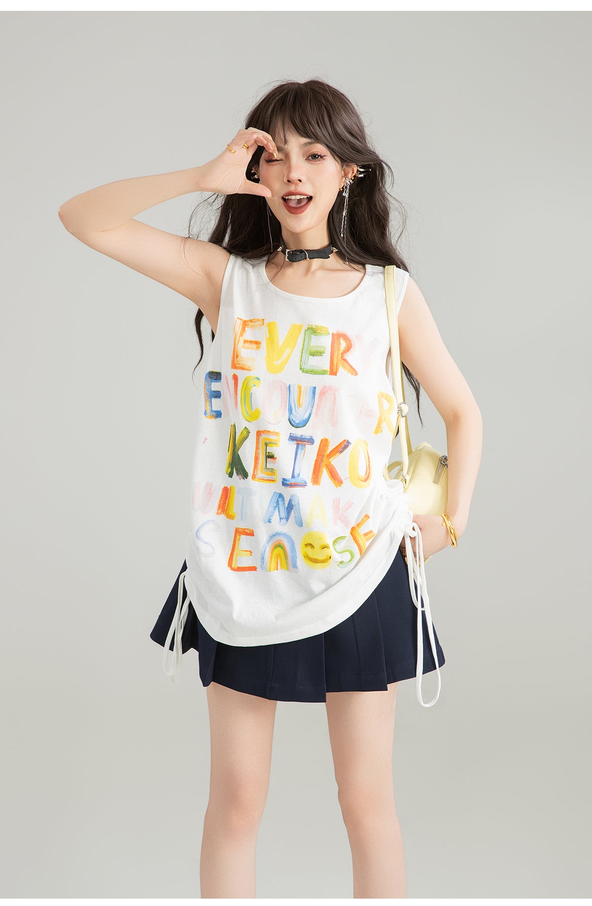KEIKO graffiti letters loose camisole summer hot girl dopamine wear slim sleeveless outerwear top 