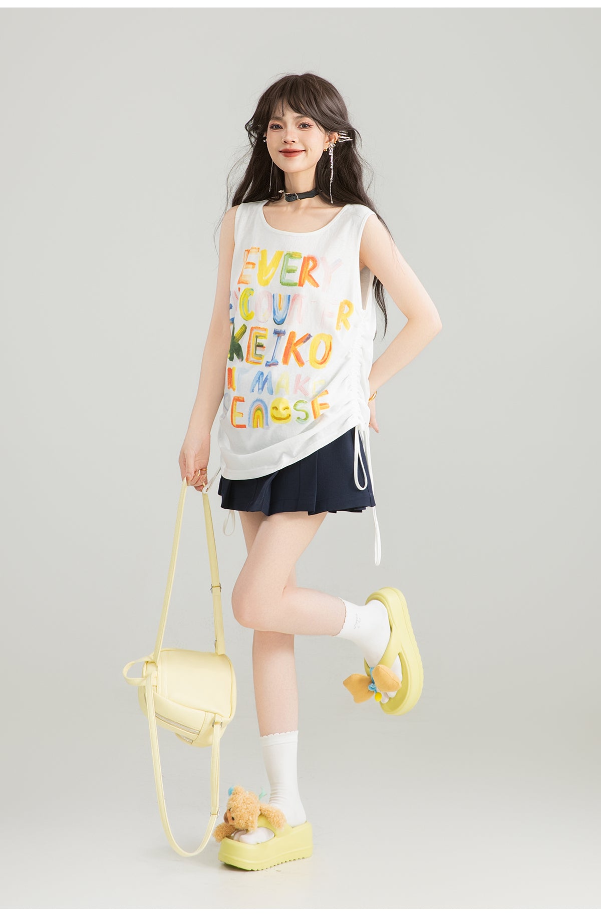 KEIKO graffiti letters loose camisole summer hot girl dopamine wear slim sleeveless outerwear top 