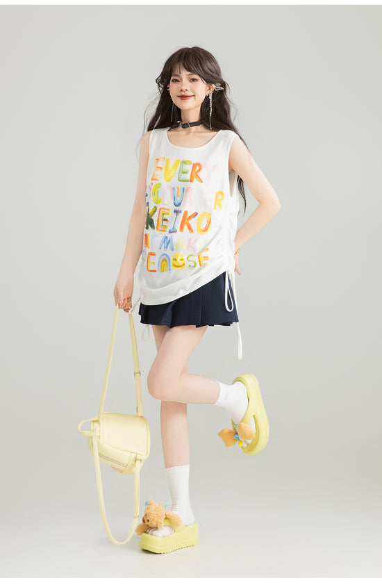 KEIKO graffiti letters loose camisole summer hot girl dopamine wear slim sleeveless outerwear top 