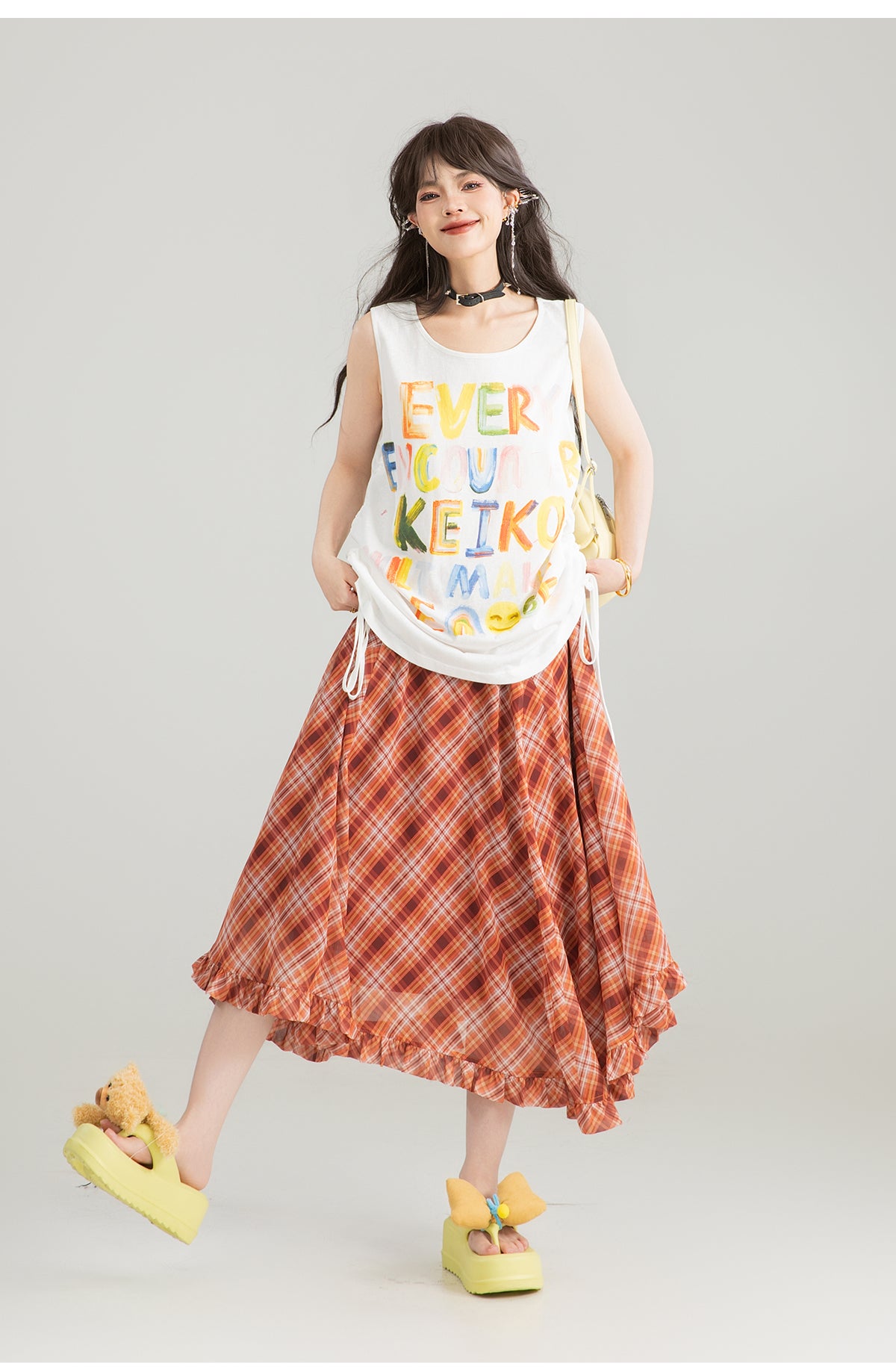 KEIKO graffiti letters loose camisole summer hot girl dopamine wear slim sleeveless outerwear top 
