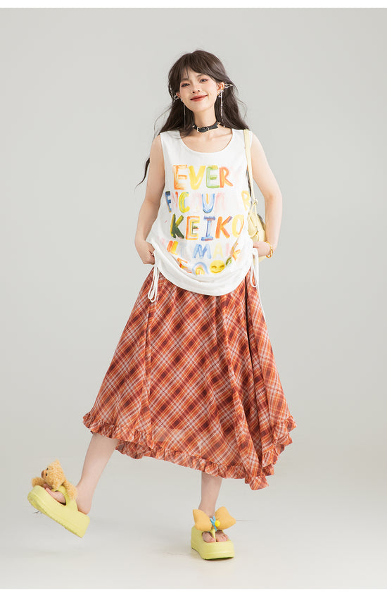 KEIKO graffiti letters loose camisole summer hot girl dopamine wear slim sleeveless outerwear top 
